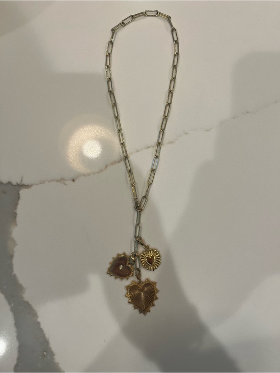 Handmade Jewelry - Gold tone 3 heart adjustable charm necklace